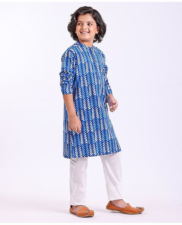Pine Kids Full Sleeves Printed Kurta & Pyjama Set- Blue