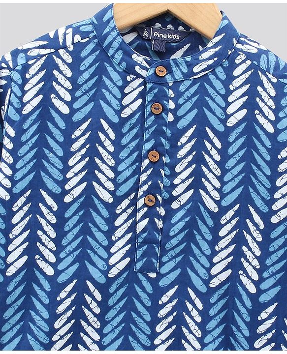 Pine Kids Full Sleeves Printed Kurta & Pyjama Set- Blue