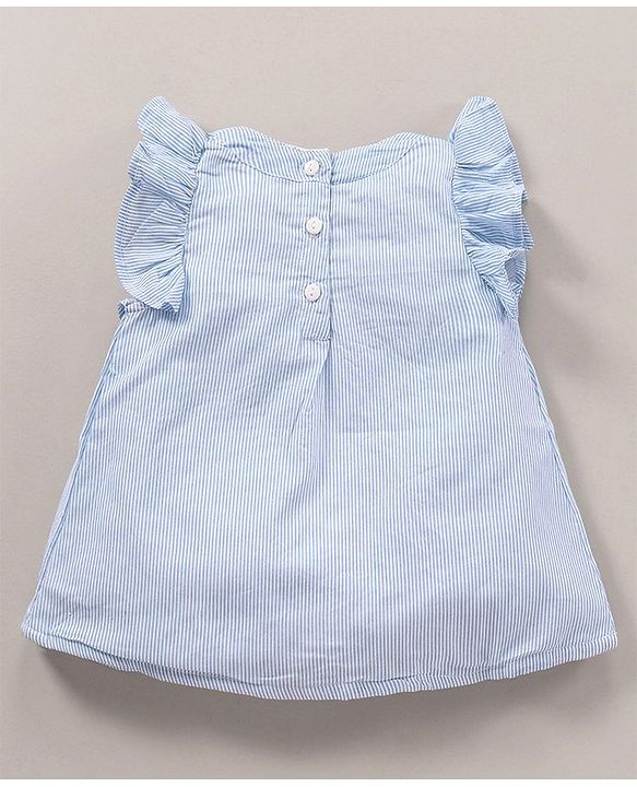 Babyhug Frill Sleeves Striped Top - Blue