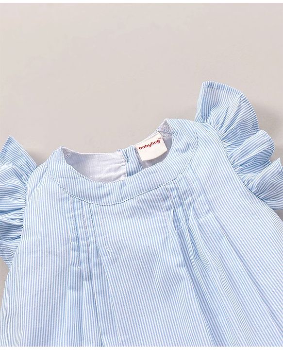 Babyhug Frill Sleeves Striped Top - Blue