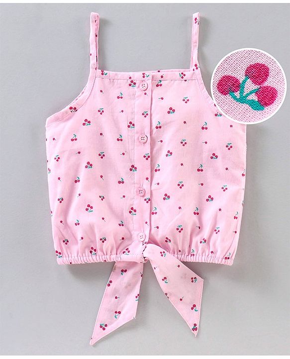 Babyhug Cotton Cambric Singlet Front Open Top With Knot- Pink