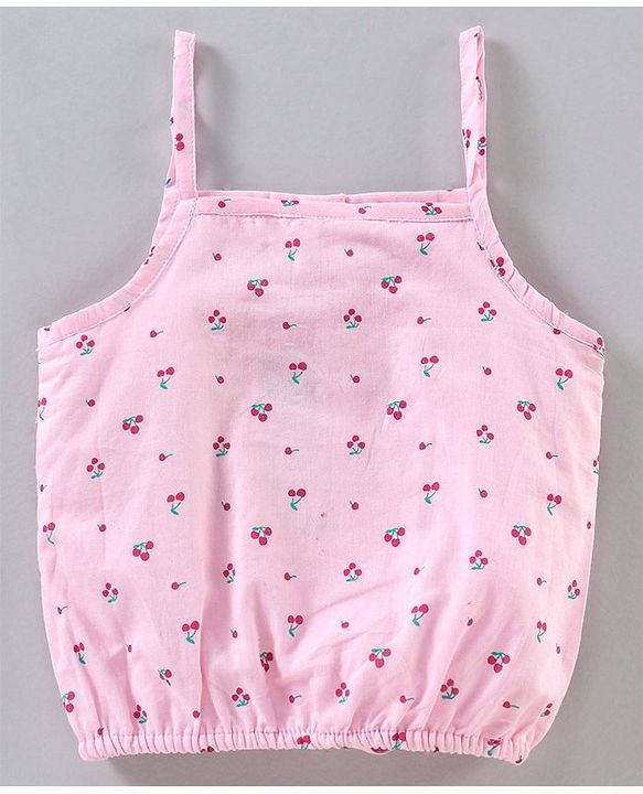 Babyhug Cotton Cambric Singlet Front Open Top With Knot- Pink