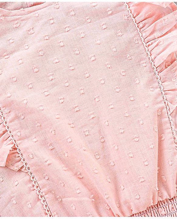 Babyhug Sleeveless Solid Rayon Swiss Dot Woven Top with Smocking & Frill detailing - Peach