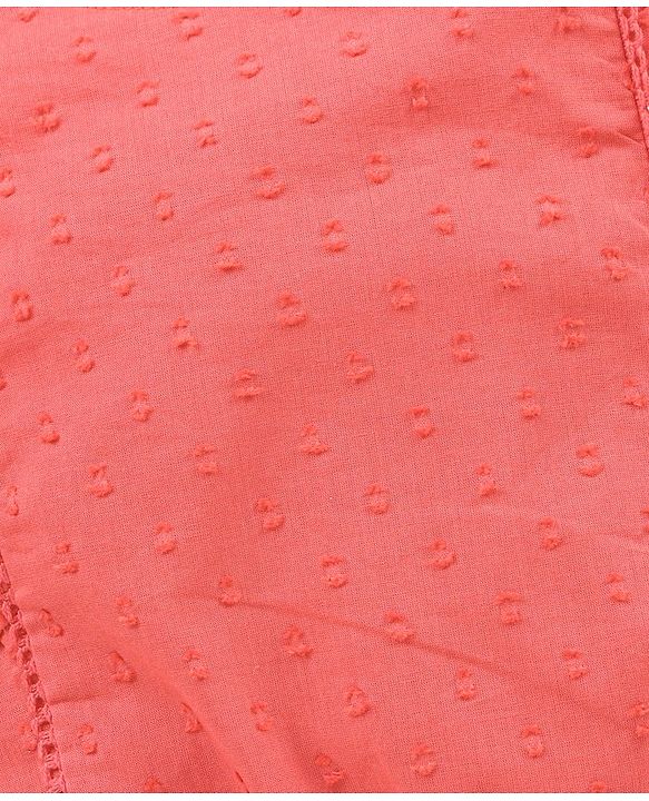 Babyhug Sleeveless Swiss Dot Solid Top With Smocking & Frill Detailing - Red