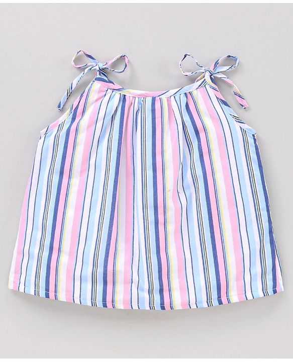 Babyhug Singlet Sleeves Cotton Cambric Printed Striped Woven Top - Multicolour