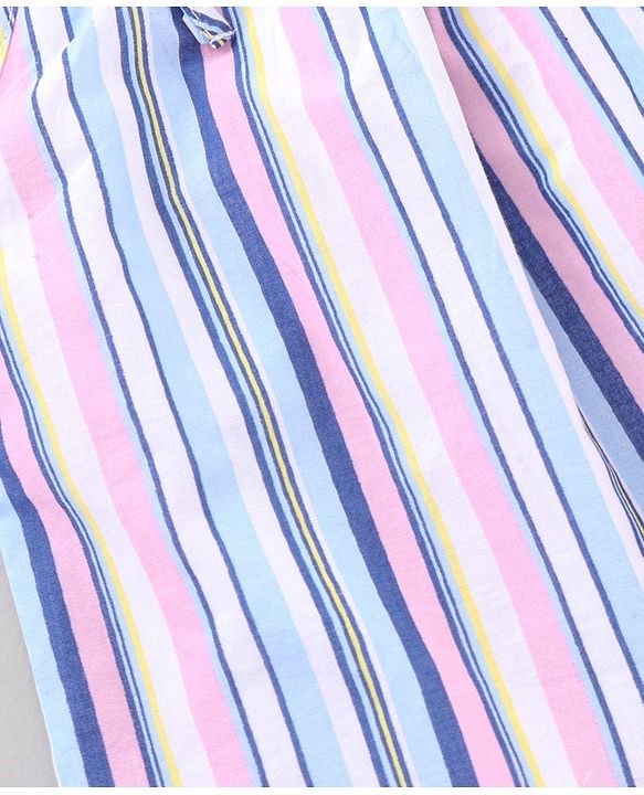 Babyhug Singlet Sleeves Cotton Cambric Printed Striped Woven Top - Multicolour