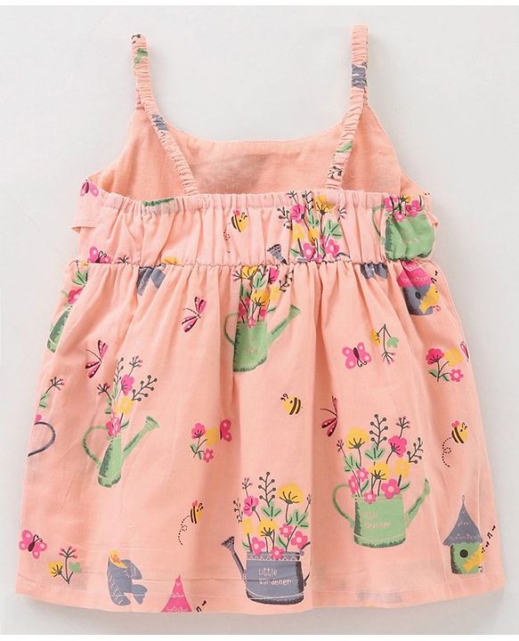 Babyhug Singlet Sleeves Rayon Woven Top With All Over Print - Peach