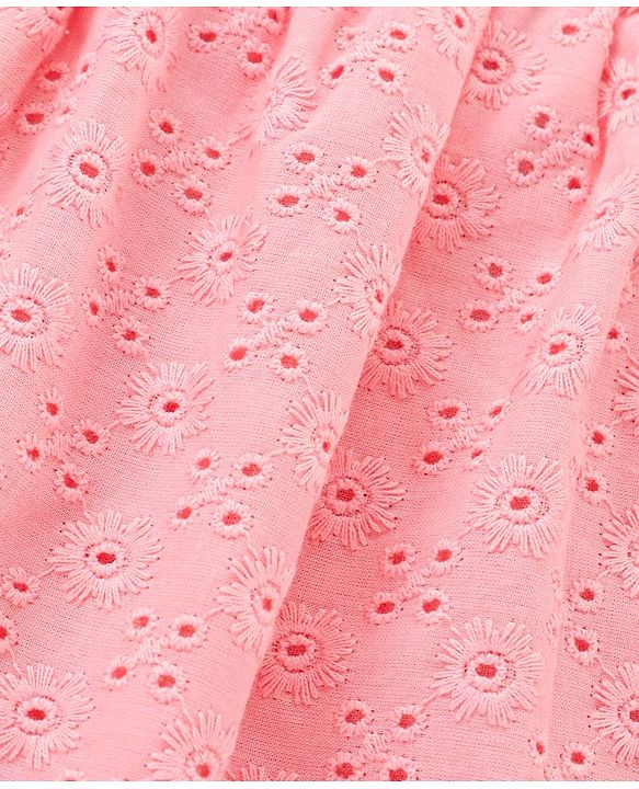 Babyhug Singlet Hakoba Embroidered Top With Gathers And Tie-Up Knot- Pink