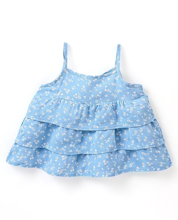 Babyhug 100% Rayon Sleeveless Top Floral Printed - Blue