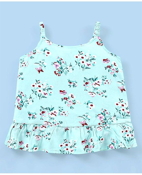 Babyhug Rayon Woven Sleeveless Top with Frill Detailing Floral Print - Green