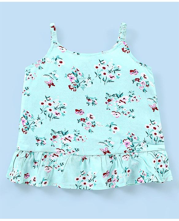 Babyhug Rayon Woven Sleeveless Top with Frill Detailing Floral Print - Green