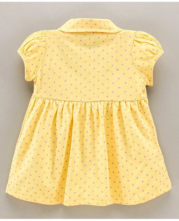 Babyhug Half Sleeves Frock Polka Dots Print - Yellow