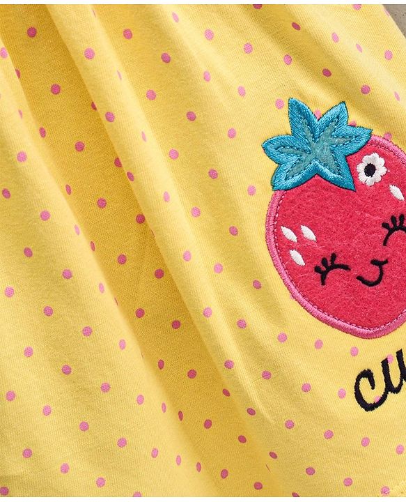 Babyhug Half Sleeves Frock Polka Dots Print - Yellow