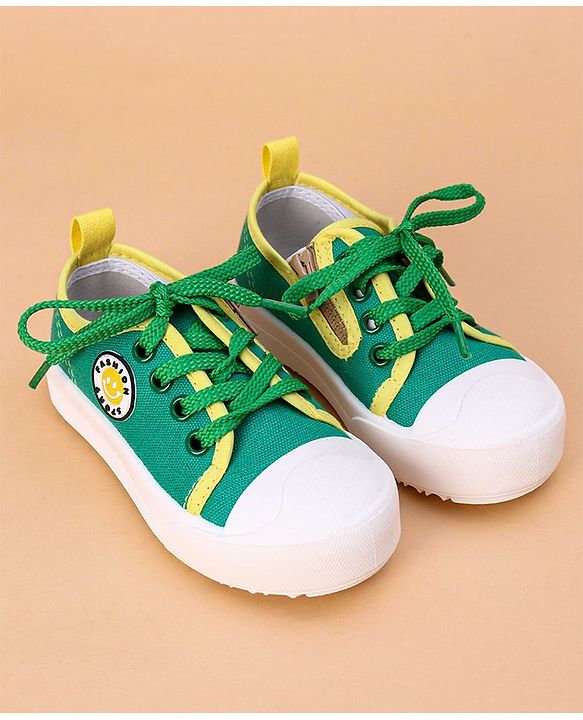 Cute Walk by Babyhug Lace Up Casual Shoes Smiley Applique - Green