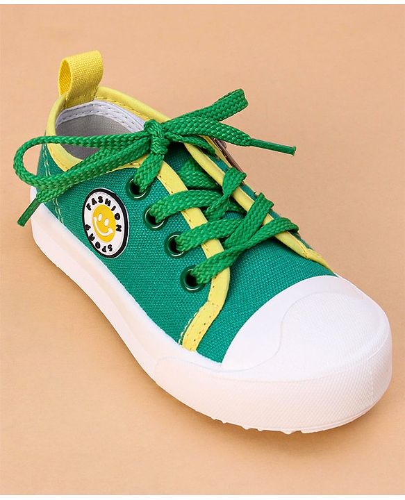 Cute Walk by Babyhug Lace Up Casual Shoes Smiley Applique - Green