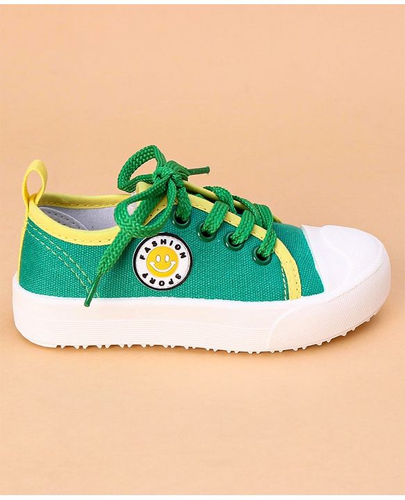 Cute Walk by Babyhug Lace Up Casual Shoes Smiley Applique - Green