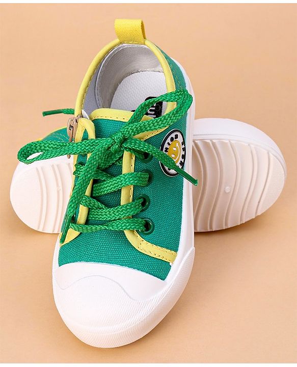 Cute Walk by Babyhug Lace Up Casual Shoes Smiley Applique - Green