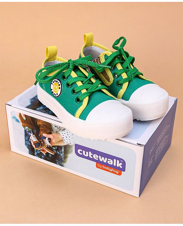 Cute Walk by Babyhug Lace Up Casual Shoes Smiley Applique - Green