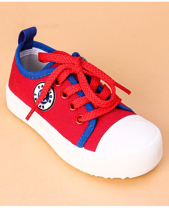 Cute Walk by Babyhug Lace Up Casual Shoes Smiley Applique - Red