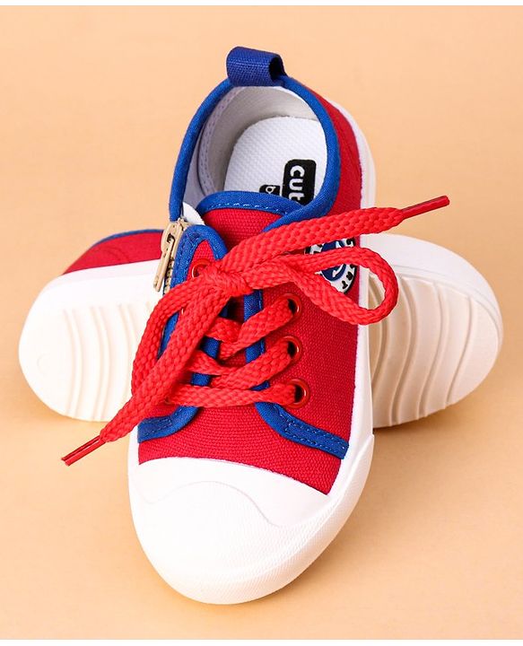 Cute Walk by Babyhug Lace Up Casual Shoes Smiley Applique - Red