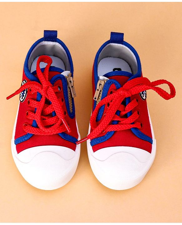 Cute Walk by Babyhug Lace Up Casual Shoes Smiley Applique - Red