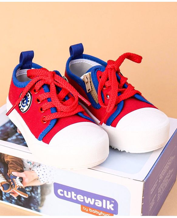 Cute Walk by Babyhug Lace Up Casual Shoes Smiley Applique - Red
