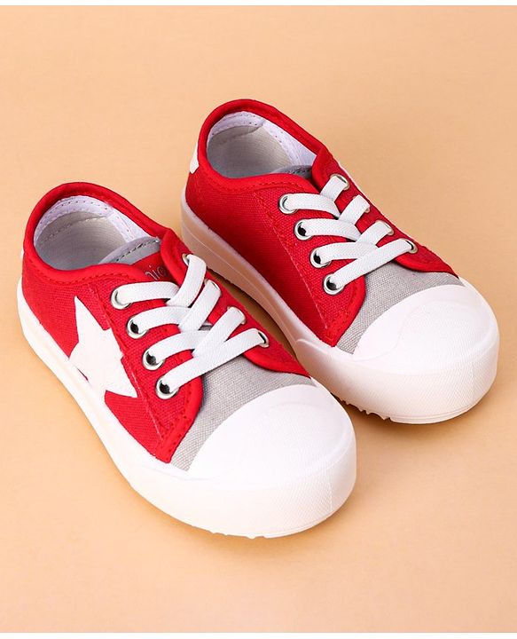 Cute Walk by Babyhug Lace Up Casual Shoes Star Patch - Red