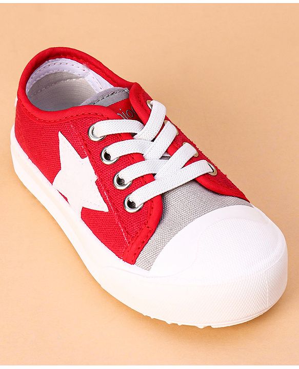 Cute Walk by Babyhug Lace Up Casual Shoes Star Patch - Red