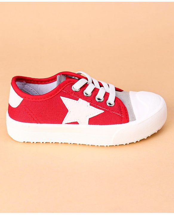 Cute Walk by Babyhug Lace Up Casual Shoes Star Patch - Red