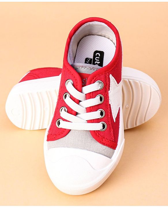 Cute Walk by Babyhug Lace Up Casual Shoes Star Patch - Red