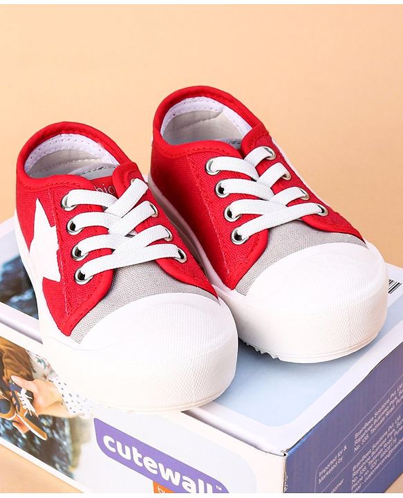Cute Walk by Babyhug Lace Up Casual Shoes Star Patch - Red