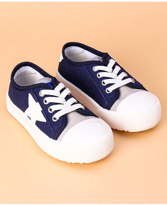 Cute Walk by Babyhug Lace Up Casual Shoes Star Patch - Navy Blue