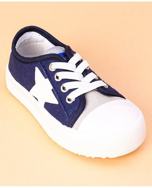 Cute Walk by Babyhug Lace Up Casual Shoes Star Patch - Navy Blue
