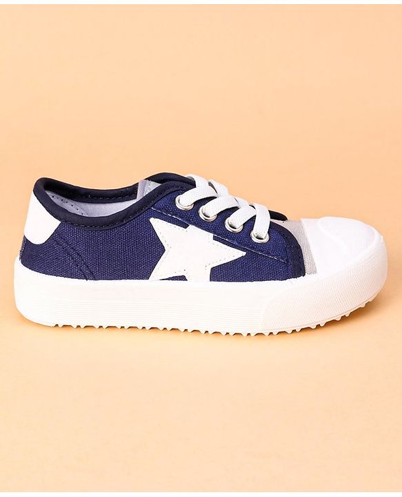 Cute Walk by Babyhug Lace Up Casual Shoes Star Patch - Navy Blue