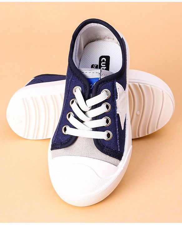 Cute Walk by Babyhug Lace Up Casual Shoes Star Patch - Navy Blue