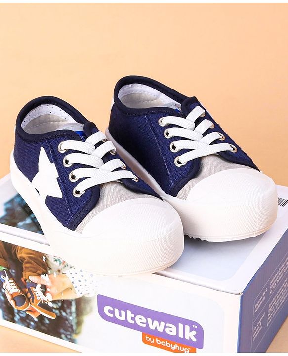 Cute Walk by Babyhug Lace Up Casual Shoes Star Patch - Navy Blue