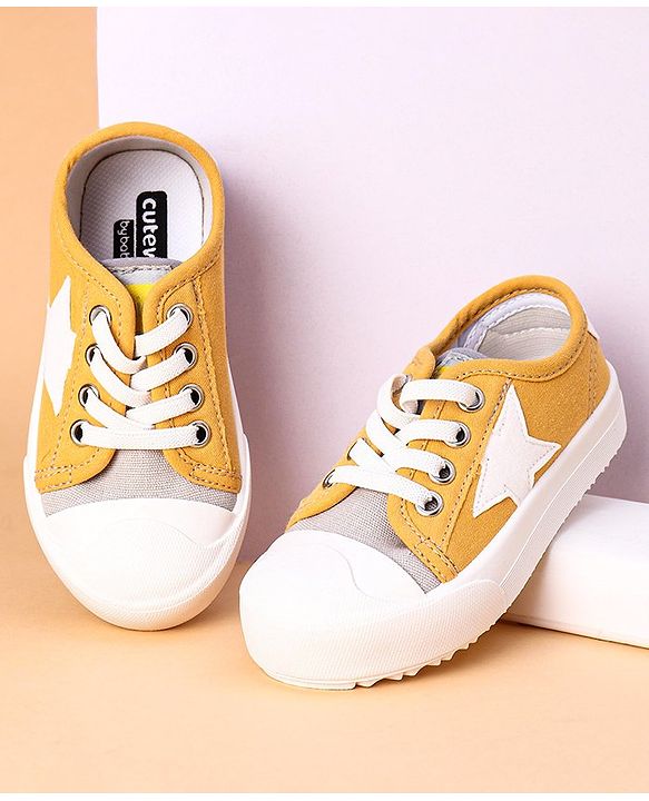 Cute Walk by Babyhug Lace Up Casual Shoes Star Patch - Yellow
