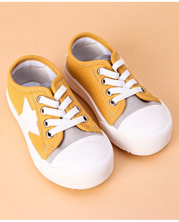Cute Walk by Babyhug Lace Up Casual Shoes Star Patch - Yellow