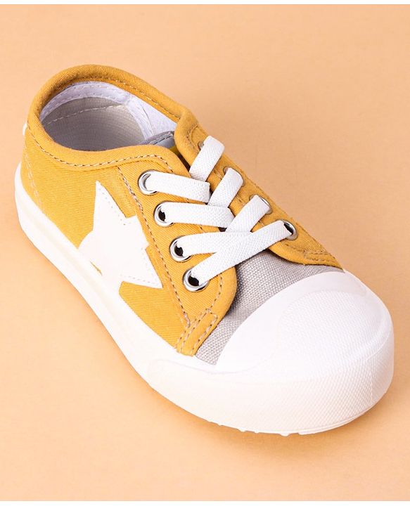 Cute Walk by Babyhug Lace Up Casual Shoes Star Patch - Yellow