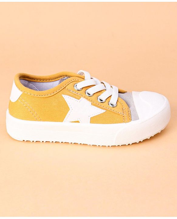 Cute Walk by Babyhug Lace Up Casual Shoes Star Patch - Yellow