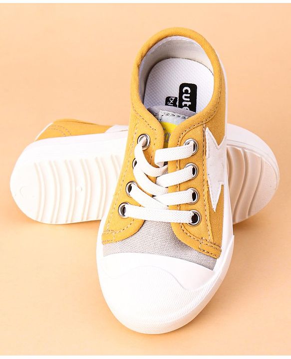 Cute Walk by Babyhug Lace Up Casual Shoes Star Patch - Yellow
