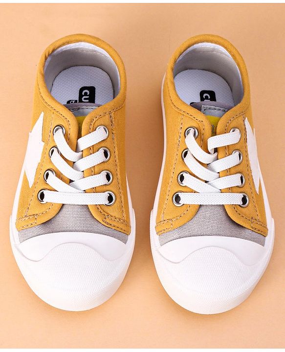 Cute Walk by Babyhug Lace Up Casual Shoes Star Patch - Yellow