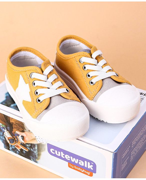 Cute Walk by Babyhug Lace Up Casual Shoes Star Patch - Yellow