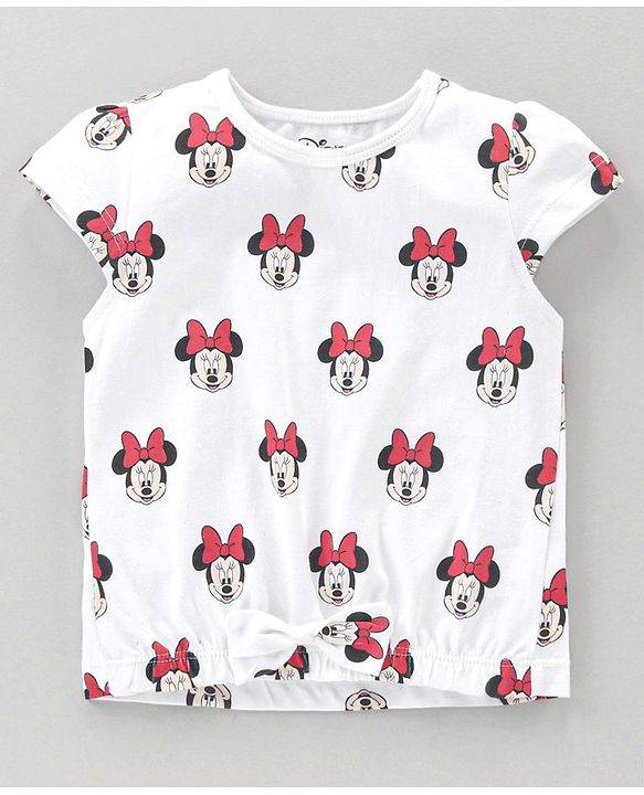 Babyhug Short Sleeves Top & Skirt Minnie Mouse Print - White Red