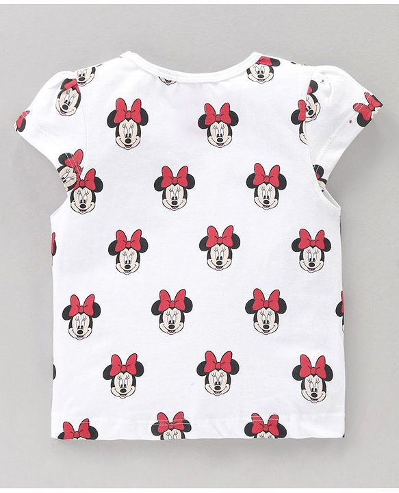 Babyhug Short Sleeves Top & Skirt Minnie Mouse Print - White Red