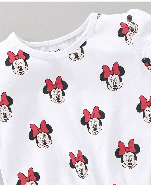 Babyhug Short Sleeves Top & Skirt Minnie Mouse Print - White Red