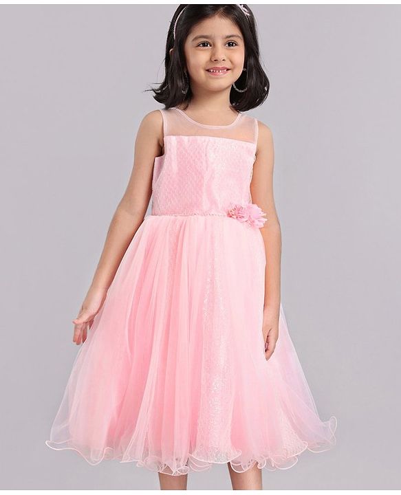 Babyhug Sleeveless Fit and Flare Embellished Party Frock with Corsage - Pink