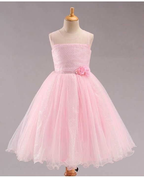 Babyhug Sleeveless Fit and Flare Embellished Party Frock with Corsage - Pink