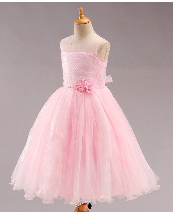 Babyhug Sleeveless Fit and Flare Embellished Party Frock with Corsage - Pink