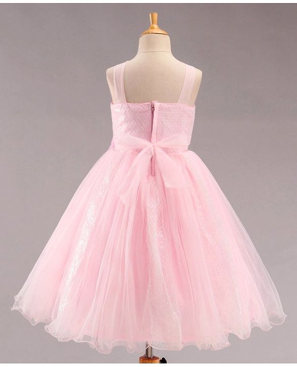 Babyhug Sleeveless Fit and Flare Embellished Party Frock with Corsage - Pink